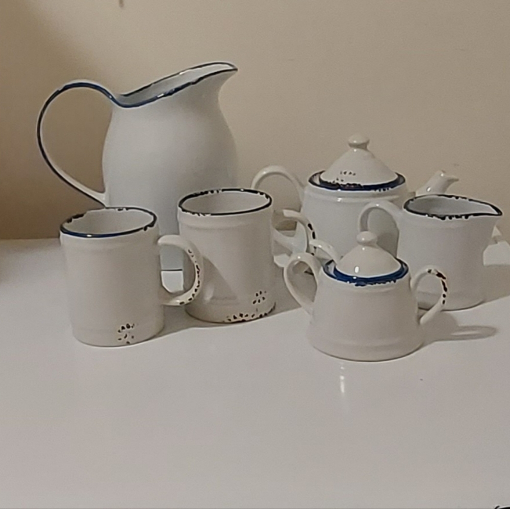 🏠Ceramic Enamel Design Service Set, Pitcher, Teapot, Cups, Cream, Sugar Bowl